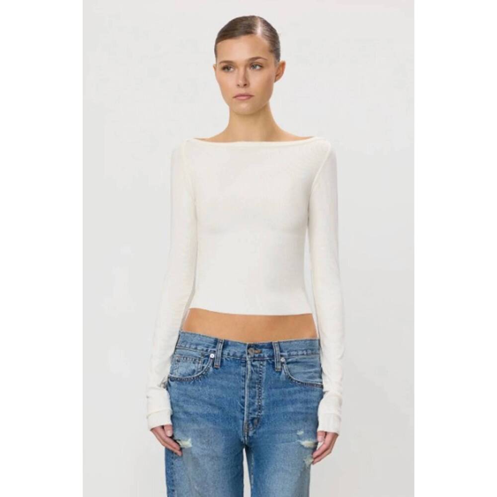 NEW ETERNE long sleeve boatneck top in cream